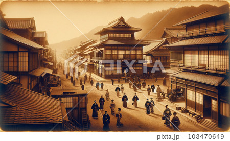 明治時代の風景セピア色の写真。AI画像 108470649