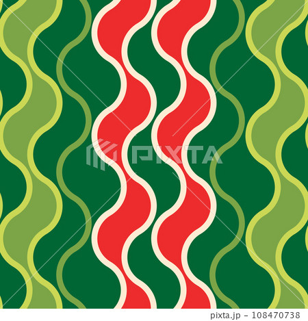 The pattern is smoothly seamless with a watermelon motif, a combination of several green and red colors with vertical curved lines 108470738