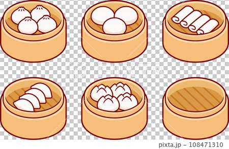 Dim sum in steamer basket drawing set 108471310