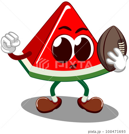 Vector mascot, cartoon and illustration of a cute watermelon cutout playing american football Vector mascot, cartoon and illustration of a cute watermelon cutout playing american football 108471693