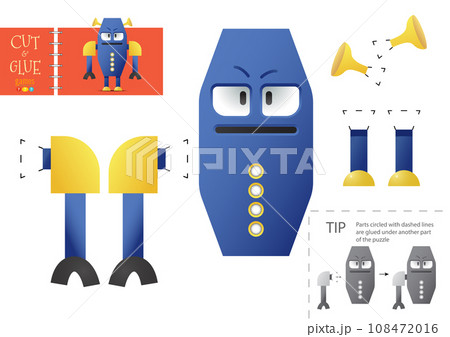 Cut and glue paper toy. Preschool kids vector educational worksheet 108472016