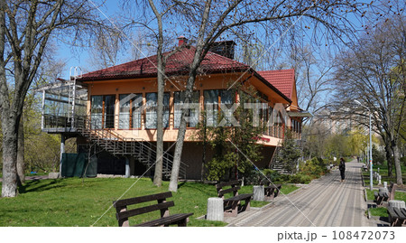 Kiev, Ukraine April 28, 2021: Restaurant "Smorodina" Rusanovskaya embankment Rusanivka district Kiev city 108472073