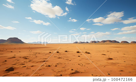 A photo of the rugged Australian Outback, with vast open plains as the background, during a scorching hot afternoon generated with AI  108472166