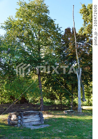 Kiev, Ukraine September 30, 2021: the well "Aist" in the National Museum of Folk Architecture and Life of Ukraine "Pirogovo" in Kiev Kiev, Ukraine September 30, 2021: the well "Aist" in the National Museum of Folk Architecture and Life of Ukraine "Pirogovo" in Kiev 108472600