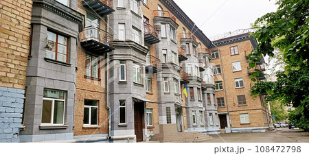 Kiev, Ukraine June 28, 2021: dormitory building, built during the Soviet Union Pechersk district, city of Kiev Kiev, Ukraine June 28, 2021: dormitory building, built during the Soviet Union Pechersk district, city of Kiev 108472798