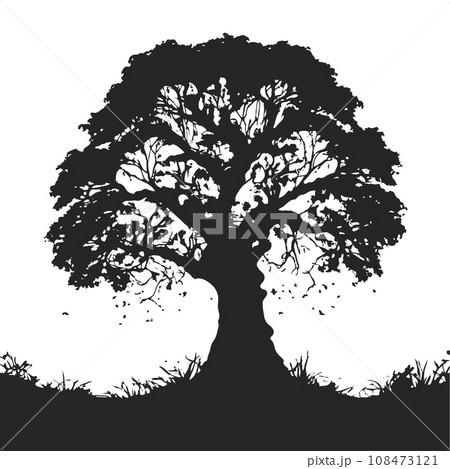 collection of big tree silhouettes in summer on isolated white background 108473121