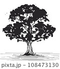 collection of big tree silhouettes in summer on isolated white background 108473130