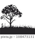 collection of big tree silhouettes in summer on isolated white background 108473131