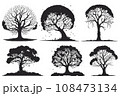 collection of big tree silhouettes in summer on isolated white background 108473134