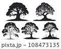collection of big tree silhouettes in summer on isolated white background 108473135