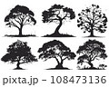 collection of big tree silhouettes in summer on isolated white background 108473136