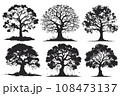 collection of big tree silhouettes in summer on isolated white background 108473137