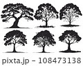 collection of big tree silhouettes in summer on isolated white background 108473138
