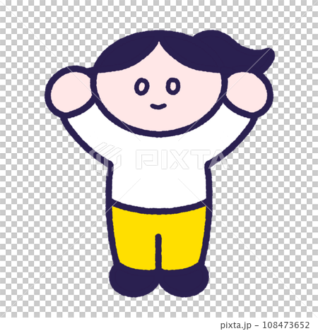 一個簡單的女孩高興地舉起雙手 108473652