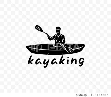 Kayaking, kayak, rowing, paddling, canoeing, graphic design. Kayaker, canoe, sport, leisure, journey, travel and traveling, vector design and illustration 108473667