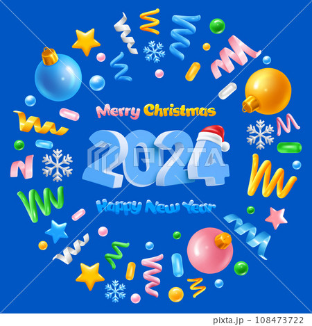 New Year 2024 Holiday Frame With Confetti 108473722