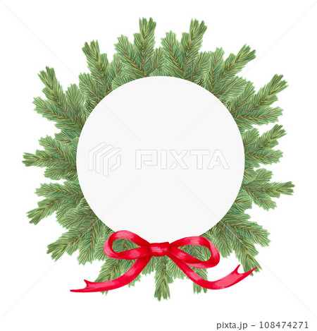 A wreath of Christmas tree branches with a red - Stock Illustration  [108474271] - PIXTA