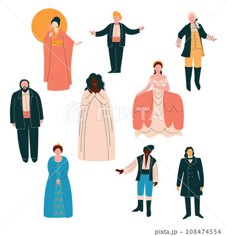 Opera Singers Set, Male and Female Singers in Elegant Clothing Performing on Stage Vector Illustration 108474554