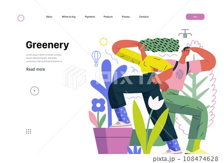 Greenery, ecology -modern flat vector concept illustration of observing people surrounded by plants. Metaphor of environmental sustainability and protection, closeness to nature Greenery, ecology -modern flat vector concept illustration of observing people surrounded by plants. Metaphor of environmental sustainability and protection, closeness to nature 108474628