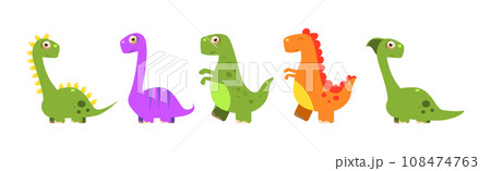 Cute Dinosaur as Colorful Prehistoric Beast and Animal Vector Set 108474763
