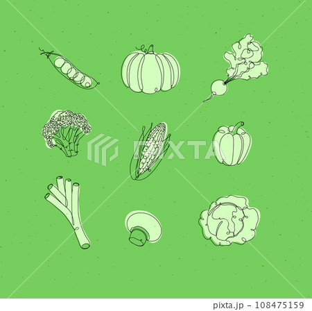Vegetables icons in linear style green Vegetables icons in linear style green 108475159