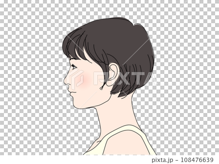 女性の横顔アップ 若い日本人女性の顔 横向き 黒髪 ショートヘア ショートボブ 女性の横顔アップ 若い日本人女性の顔 横向き 黒髪 ショートヘア ショートボブ 108476639