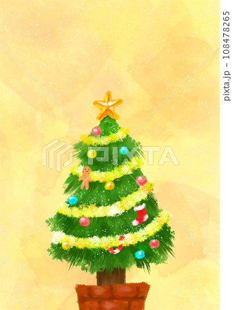 黄色い背景のアクリル画風のクリスマスツリー-縦型 108478265