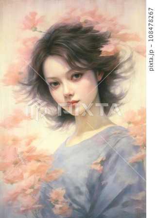 薔薇に囲まれた美しい女性のポートレート 108478267
