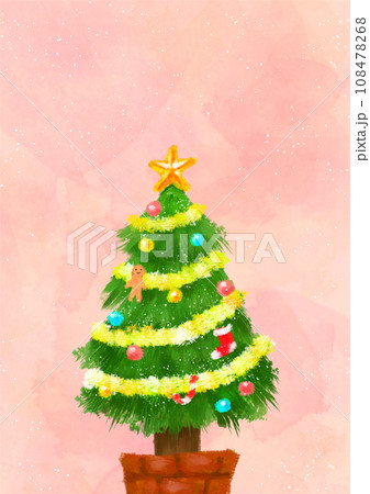 ピンクの背景のアクリル画風のクリスマスツリー-縦型 108478268