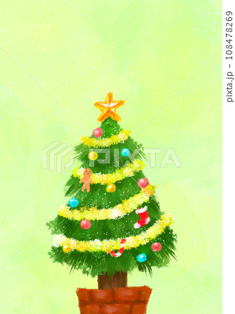 緑の背景のアクリル画風のクリスマスツリー-縦型 108478269