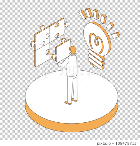 Illustration of an image of coming up with an idea and putting together a puzzle Illustration of an image of coming up with an idea and putting together a puzzle 108478713