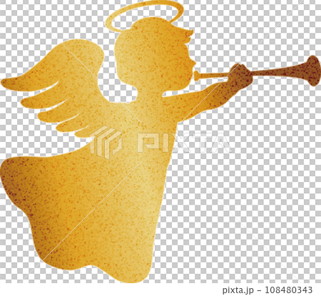 Angel blowing a trumpet silhouette watercolor glitter glitter Valentine Christmas illustration material Angel blowing a trumpet silhouette watercolor glitter glitter Valentine Christmas illustration material 108480343