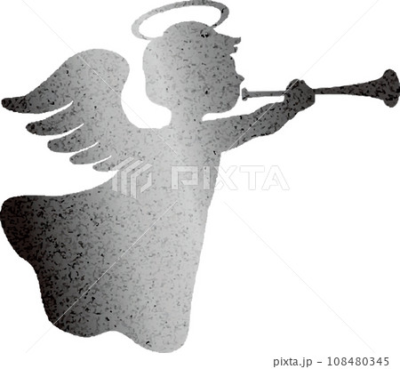 天使 シルエット ラッパ 楽器 水彩 キラキラ ラメ バレンタイン