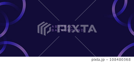 Glowing purple circles background. Abstract neon round pattern. Dark purple blue geometric curved lines design for cover, poster, banner, brochure, flyer, booklet, presentation, card. Vector wallpaper 108480368