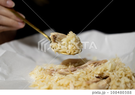 Chicken rice on paper packaging Street food in Thailand 108480388
