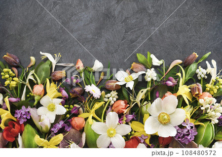 Delicate blooming festive begonias and bright summer flowers, blossoming flower background, bouquet floral card 108480572