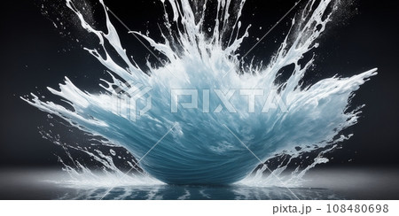 床に打ち付けられる青い液体の塊 108480698