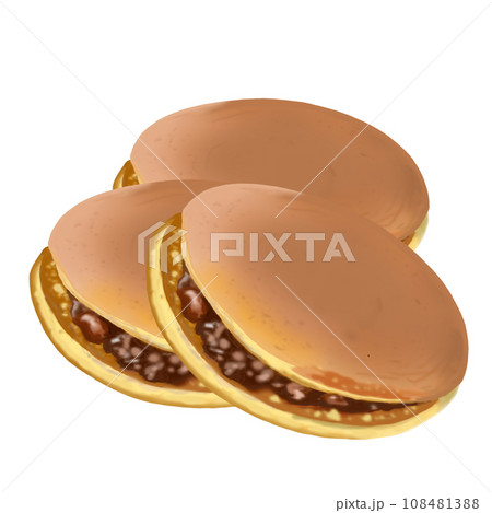 餡子が見えるどら焼き3個 108481388