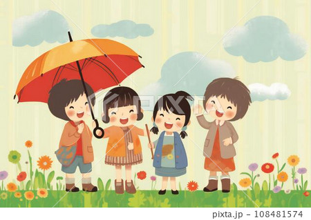 雨の日に公園で遊ぶ子供たち 雨の日に公園で遊ぶ子供たち 108481574