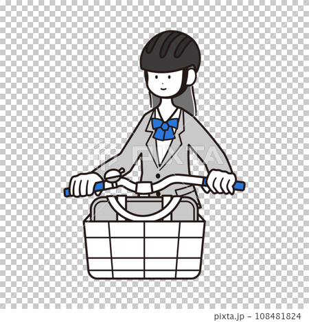 ヘルメットを被って自転車をこぐ女子高生のイラスト素材 108481824