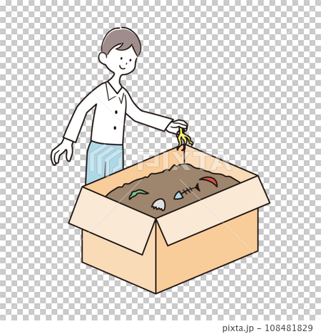 Illustration material of a man who uses garbage as fertilizer with compost 108481829