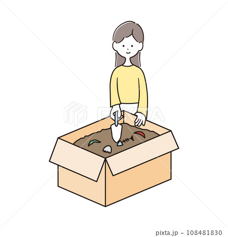 生ゴミをコンポストで肥料にしている女性のイラスト素材 生ゴミをコンポストで肥料にしている女性のイラスト素材 108481830