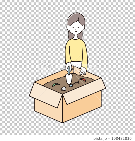 Illustration material of a woman using garbage as fertilizer with compost 108481830