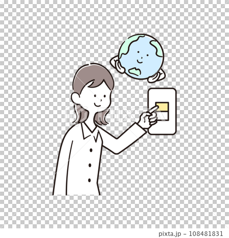 Illustration material of a woman who turns off the switch and the earth character 108481831