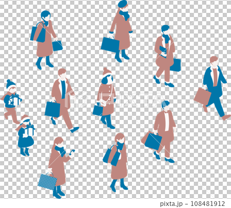 Isometric Autumn/Winter People Shopping Family Men Women Children Kids Illustration Material Set Isometric Autumn/Winter People Shopping Family Men Women Children Kids Illustration Material Set 108481912