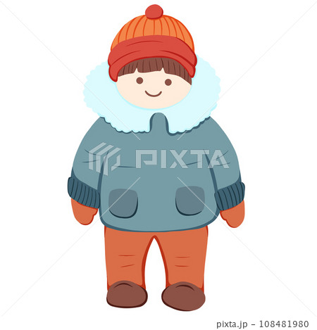 The vector illustration depicts young children and teenagers wearing warm clothing during winter The vector illustration depicts young children and teenagers wearing warm clothing during winter 108481980
