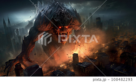 都市を襲う巨大な怪物「AI生成画像」 108482293