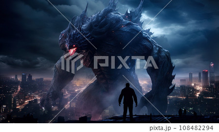 都市を襲う巨大な怪物「AI生成画像」 108482294
