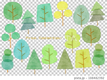 北欧チックな木の水彩風イラストセット 北欧チックな木の水彩風イラストセット 108482392