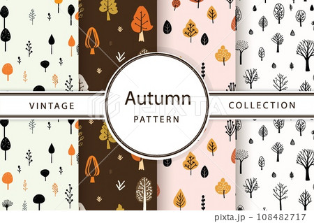 Vintage Autumn Collection, A Symphony of Trees and Leaves in Vibrant Colors 108482717